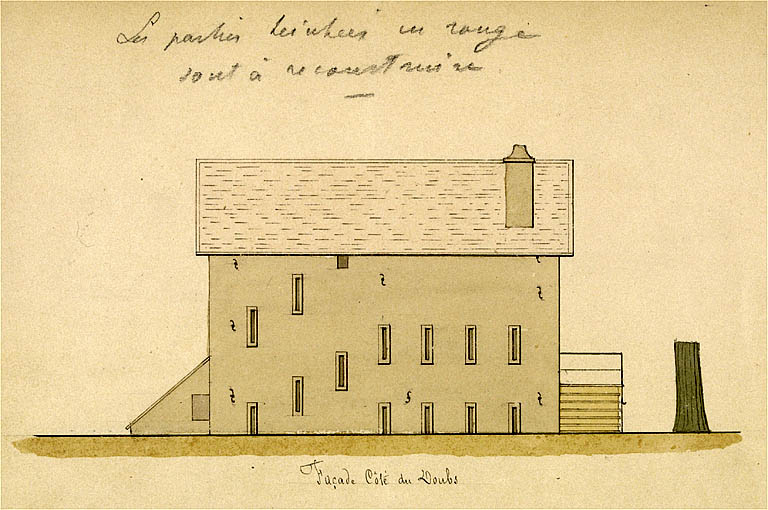 Maison éclusière n° 50 à St Paul - 1880 [détail : ] Façade côté du Doubs.