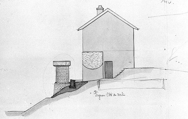 Maison éclusière n° 50 à St Paul - 1880 [détail : ] Pignon côté du moulin.