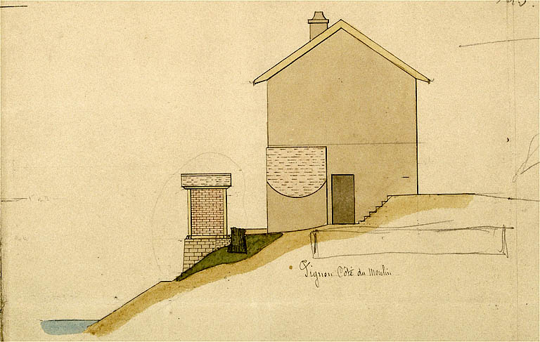 Maison éclusière n° 50 à St Paul - 1880 [détail : ] Pignon côté du moulin.