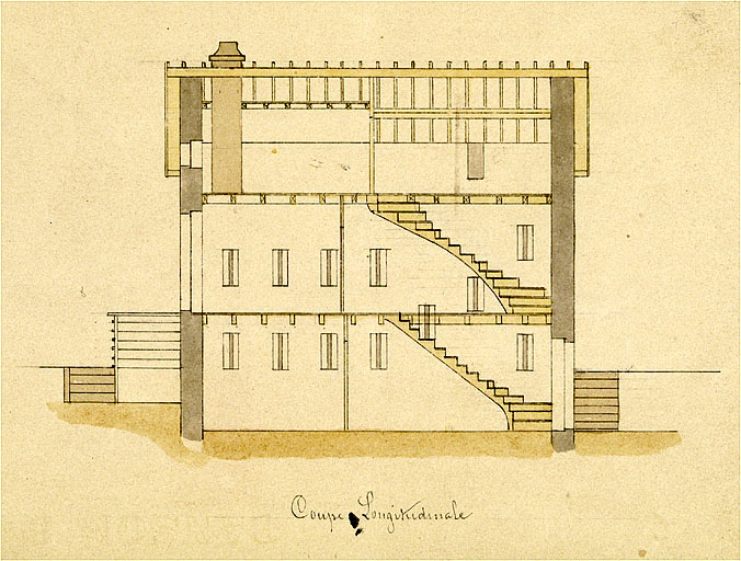 Maison éclusière n° 50 à St Paul - 1880 [détail : ] Coupe longitudinale.