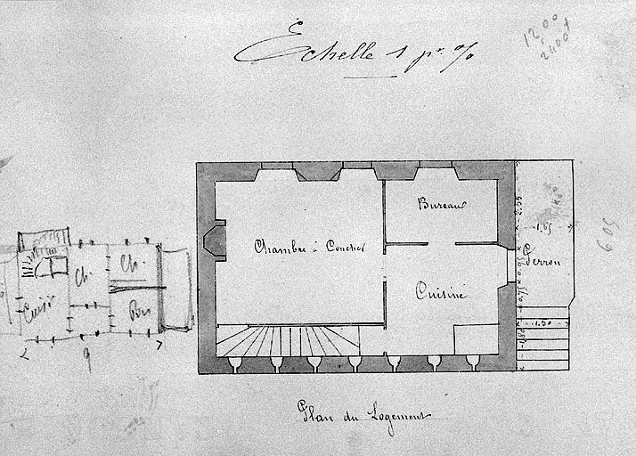 Maison éclusière n° 50 à St Paul - 1880 [détail : ] Plan du logement [au rez-de-chaussée].