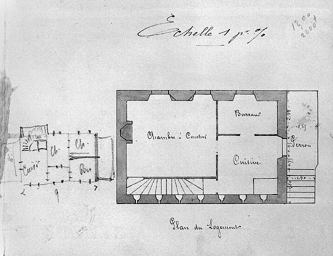 Maison éclusière n° 50 à St Paul - 1880 [détail : ] Plan du logement [au rez-de-chaussée].