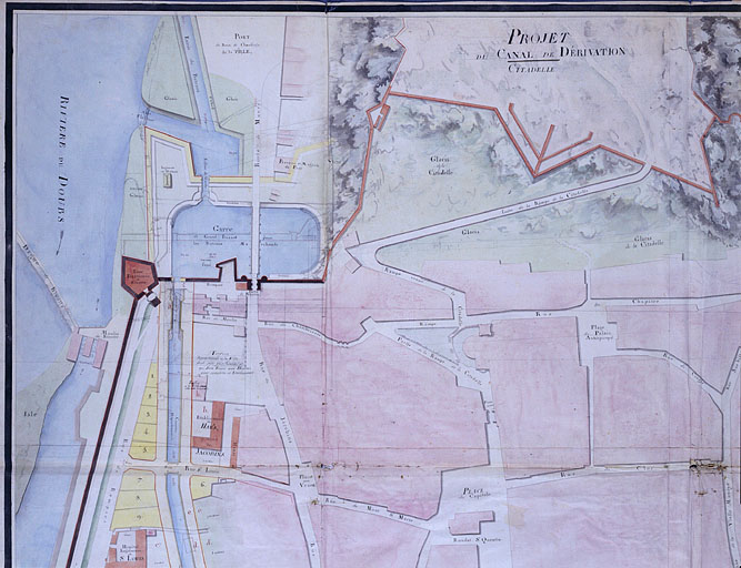 Plan d'une partie de la cité de Besançon et de ses fortifications [... Détail : quart haut gauche du plan], 1809.