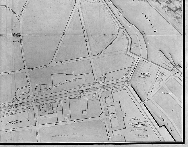 Plan d'une partie de la cité de Besançon et de ses fortifications [... Détail : quart bas droite du plan], 1809.