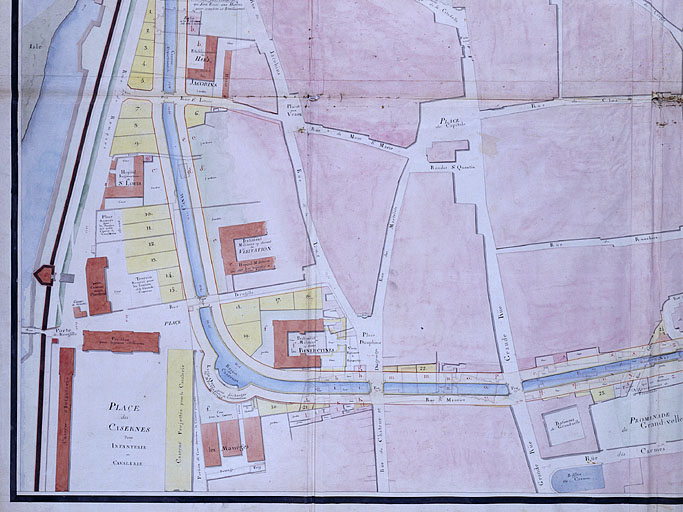 Plan d'une partie de la cité de Besançon et de ses fortifications [... Détail : quart bas gauche du plan], 1809.