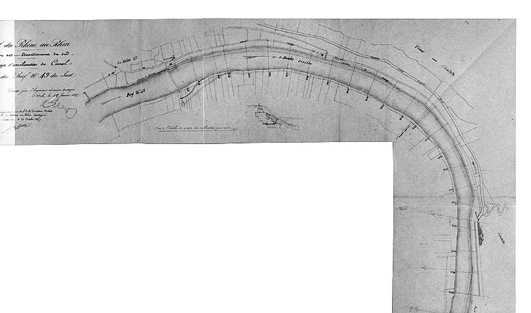 Avant-projet d'amélioration du canal. Plan du bief n° 49 du sud [détail : de la Malate à la Porte Taillée], 1847.