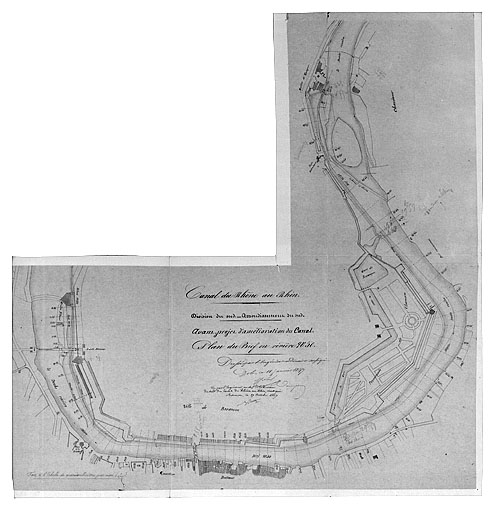 Avant-projet d'amélioration du canal. Plan du bief en rivière n° 50 [du moulin Saint-Paul au moulin de Tarragnoz], 1847.