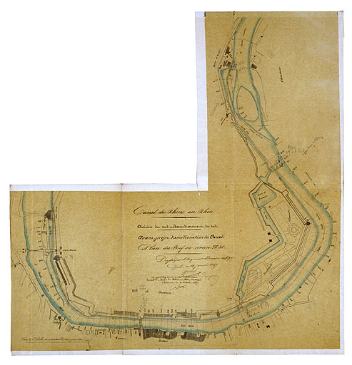 Avant-projet d'amélioration du canal. Plan du bief en rivière n° 50 [du moulin Saint-Paul au moulin de Tarragnoz], 1847.