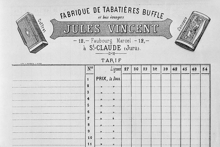 Fabrique de tabatières buffle et bois étrangers Jules Vincent.