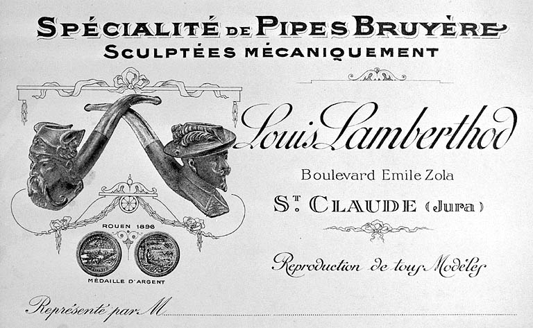 Spécialité de Pipes Bruyère sculptées mécaniquement Louis Lamberthod.