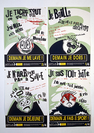 Affich'H Hygiène de l'Ecolier : exemple d'affiches réalisées à l'atelier Patrimoine en 1998.