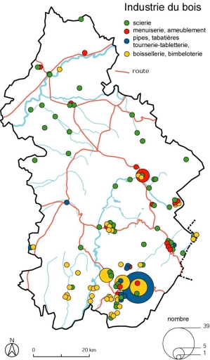 Industrie du bois. Fonds de carte : BD carto IGN 1991.