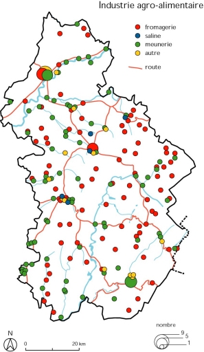 Industrie agro-alimentaire. Fonds de carte : BD carto IGN 1991.