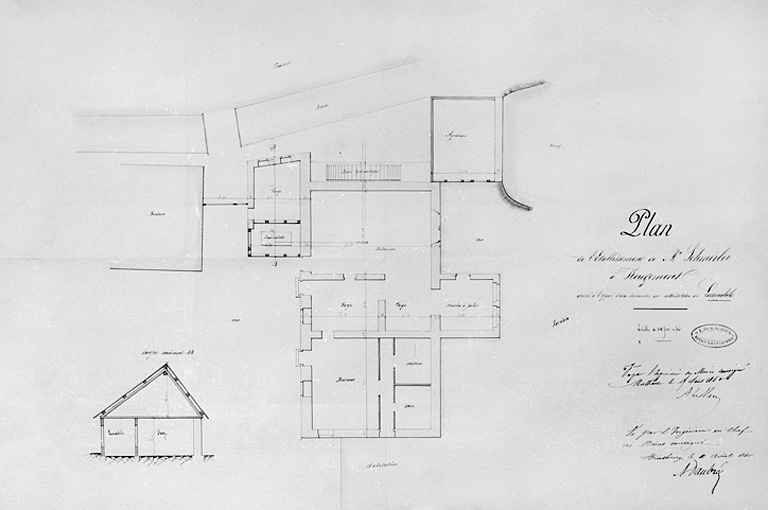 Plan de l'établissement de Mr Schmerber à Rougemont dressé à l'appui d'une demande en autorisation de locomobile.