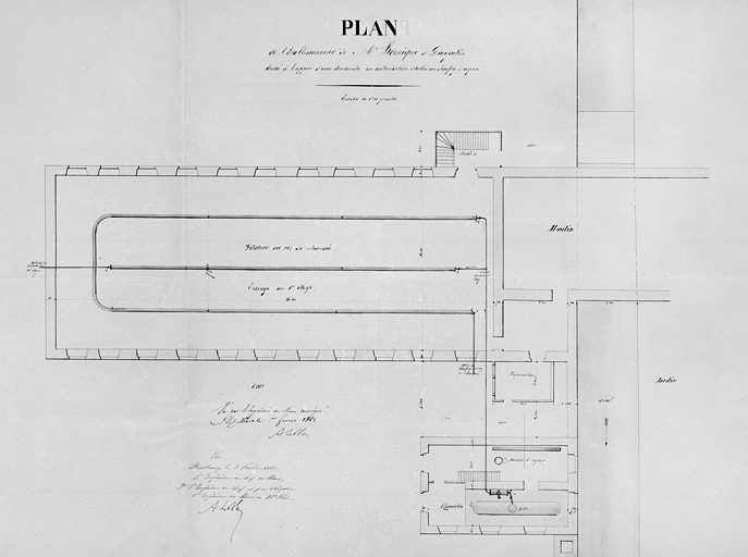 Plan de l'établissement de M. Bornèque à Danjoutin dressé à l'appui d'une demande en autorisation d'établir un chauffage à vapeur.