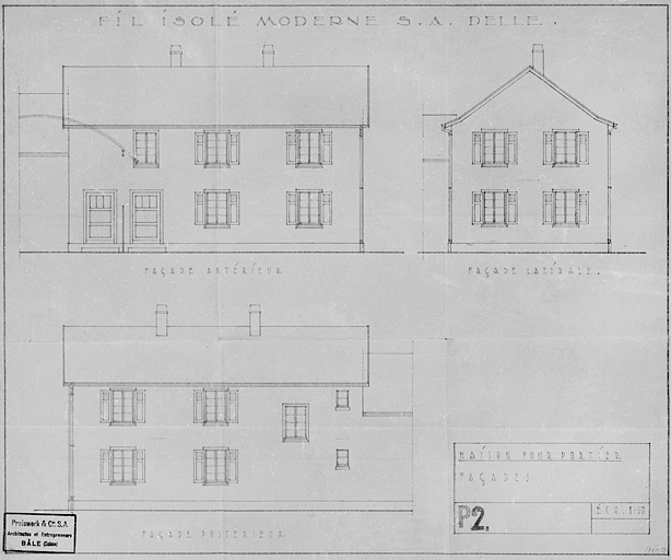 Fil Isolé Moderne S.A. Delle - Maison pour portier. Façades - P 2 [élévations].