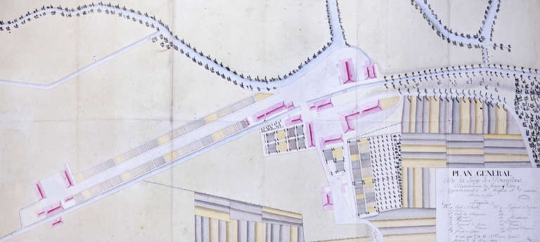 Plan général de la forge de Morvillars, département du Haut-Rhin, appartenant à Mrs Migeon et Dominé propriétaires de forges.