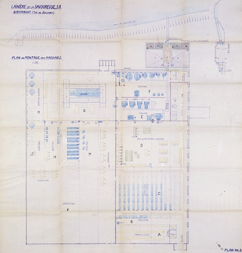 Lainière de la Savoureuse S.A., plan de montage des machines.
