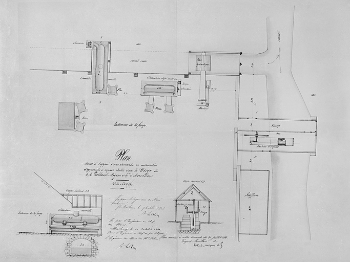 Plan dressé à l'appui d'une demande en autorisation d'appareils à vapeur établis dans la forge de MM. Viellard-Migeon et Cie à Morvillars.