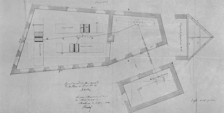 Plan-masse de l'atelier de parage et du bâtiment de la machine à vapeur.