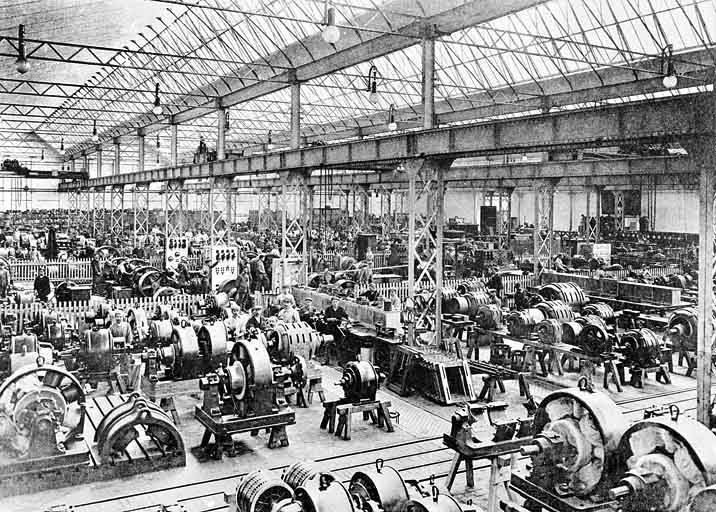 Atelier des dynamos [de l'usine de la Société alsacienne de Constructions mécaniques (SACM) puis Alsthom]. S.d. [début 20e siècle].