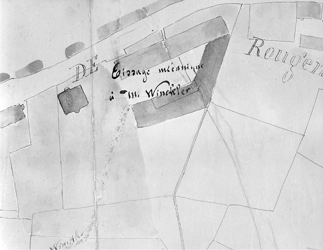 Demande de M. Winckler Joseph tendant à obtenir la réglementation de 2 barrages d'irrigation situés à Rougemont-le-Château, l'un lui appartenant et l'autre au sieur Victor Erhard. Plan des lieux.