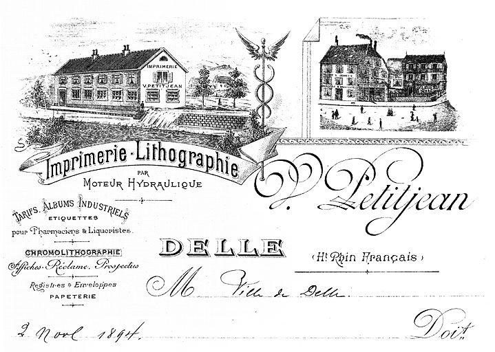 Papier à en-tête de l'imprimerie-lithographie V. Petitjean.
