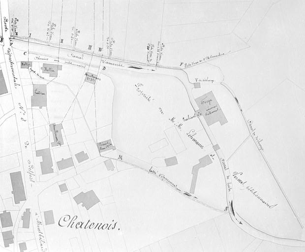 Plan des lieux [...] sur la demande des sieurs Vermot et Lehmann, tendant à réunir les 2 chutes en une seule.
