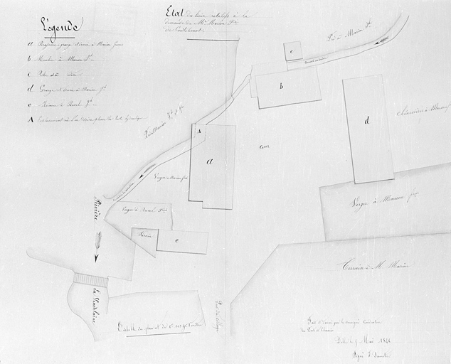 Plan relatif à la demande du sieur François Marion, brasseur à Courtelevan, pour obtenir l'autorisation de construire un battoir hydraulique [...].