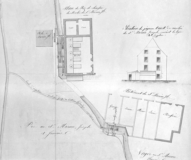 Plan général [...] du canal du moulin de Courtelevant et du battoir hydraulique que se propose d'établir François Marion [détail].