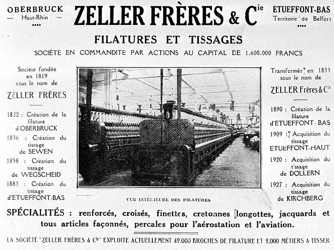Publicité des Ets Zeller Frères et Cie.