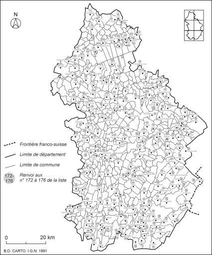 Carte de localisation des édifices industriels étudiés.Fonds de carte : BD carto IGN 1991.