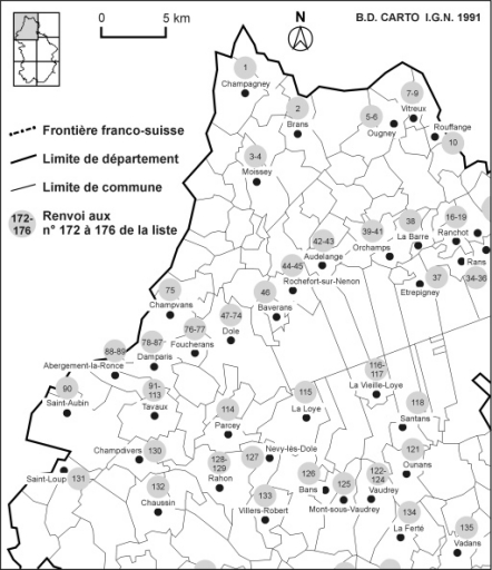 Carte de localisation des édifices industriels étudiés : partie nord-ouest.Fonds de carte : BD carto IGN 1991.