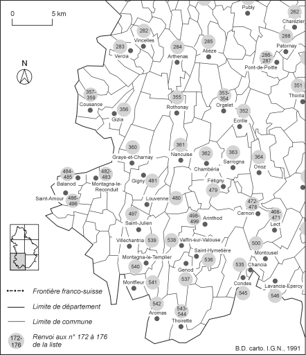 Carte de localisation des édifices industriels étudiés : partie sud-ouest.Fonds de carte : BD carto IGN 1991.