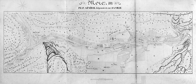 Morez. Plan d'alignements [plan dépliant], 1845-1859.