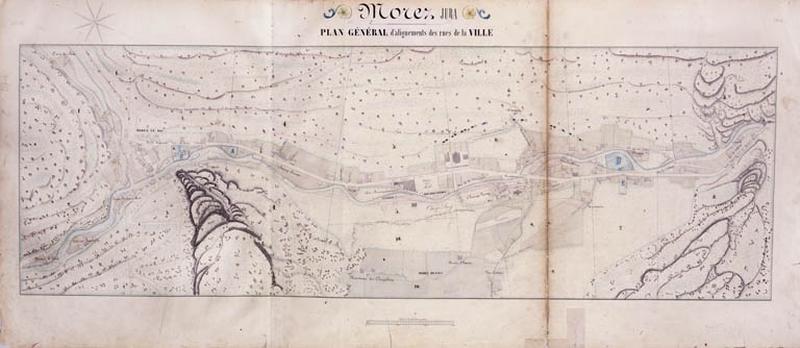 Morez. Plan d'alignements [plan dépliant], 1845-1859.