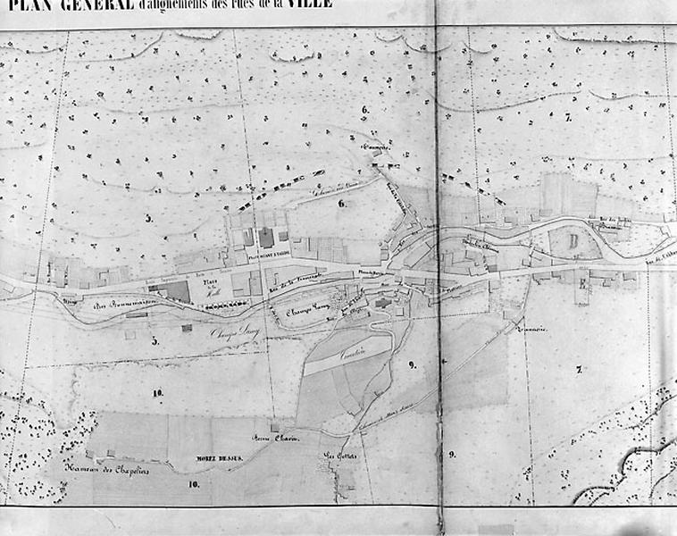 Morez. Plan d'alignements [plan dépliant : 4e partie, à droite], 1845-1859.