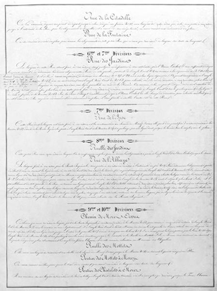 Morez. Plan d'alignements [3e page de l'Etat des rues et autres voies publiques...], 1845-1859.