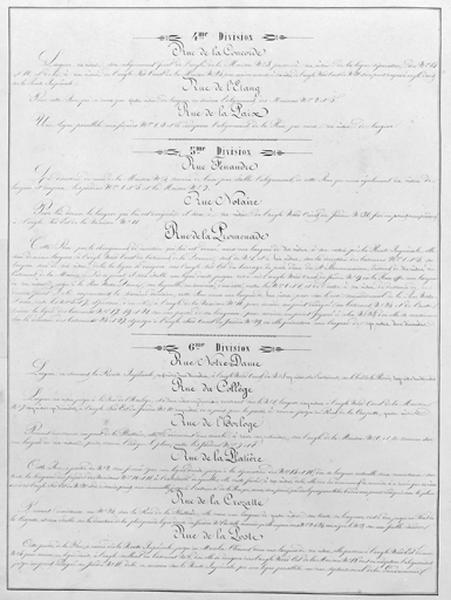 Morez. Plan d'alignements [2e page de l'Etat des rues et autres voies publiques...], 1845-1859.