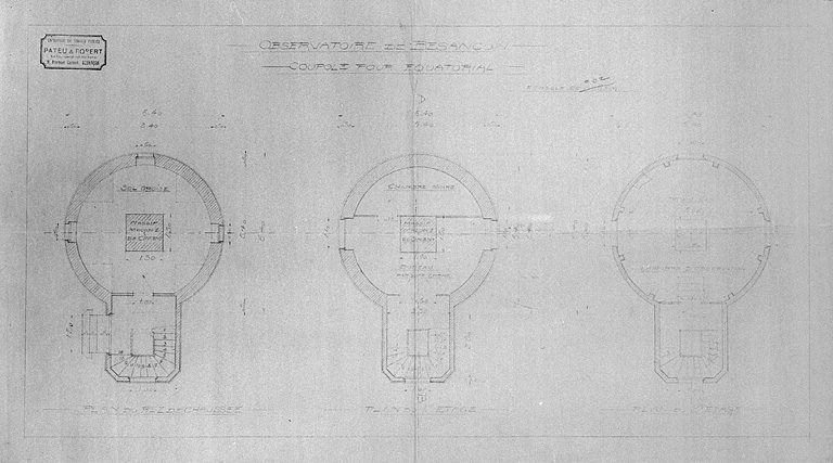 Observatoire de Besançon. Coupole pour équatorial [plans à chaque étage], vers 1938.