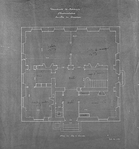 Université de Besançon. Observatoire. Pavillon du Directeur. Plan du rez-de-chaussée, 1ère moitié 20e siècle ?