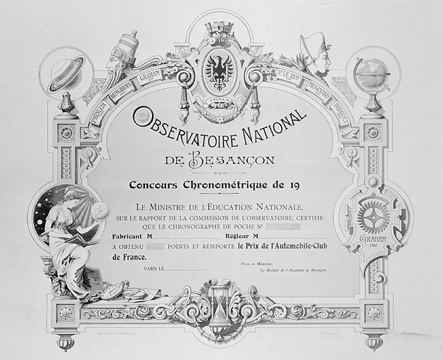 [Diplôme du prix de l'Automobile-Club au concours chronométrique], 1ère moitié 20e siècle.