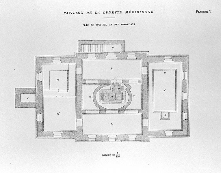 Pavillon de la lunette méridienne. Plan du sous-sol et des fondations, 1892.