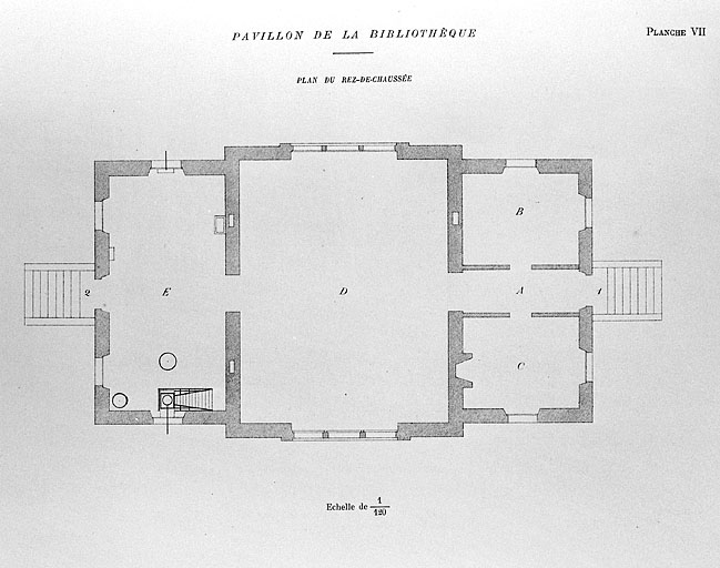 Pavillon de la bibliothèque. Plan du rez-de-chaussée, 1892.