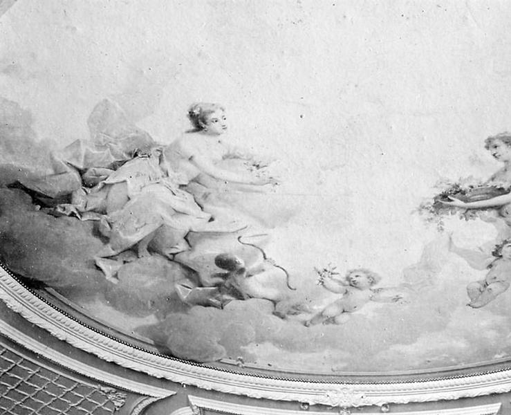 [Scène mythologique peinte au plafond du salon principal : détail de la partie gauche], [limite 19e siècle 20e siècle ?].