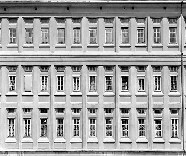 Bâtiment D : fenêtres de la façade sur la cour, avant restauration.