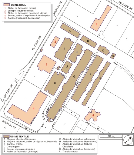 Plan-masse et de situation. Extrait du plan cadastral, 2001, section BX, 1:1000 réduit à 1:3000.