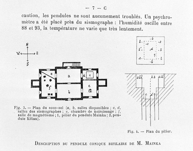 [Installation du sismographe] Plan du sous-sol [et] Plan du pilier, 1911.