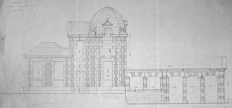 Pavillon de l'équatorial coudé [élévation latérale ouest : variante], 1883-1884.