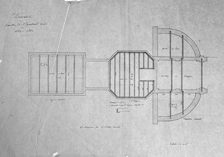 Pavillon de l'équatorial coudé. Poutrage en fer et petites voûtes [plan], 1883-1884.